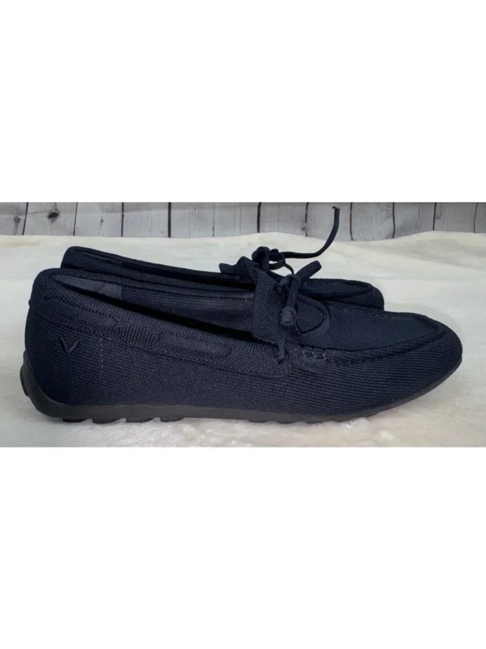 VIVAIA Women's Size 40 Square-Toe Driver Loafers Jackie Flats Lace-Up Shoes Navy